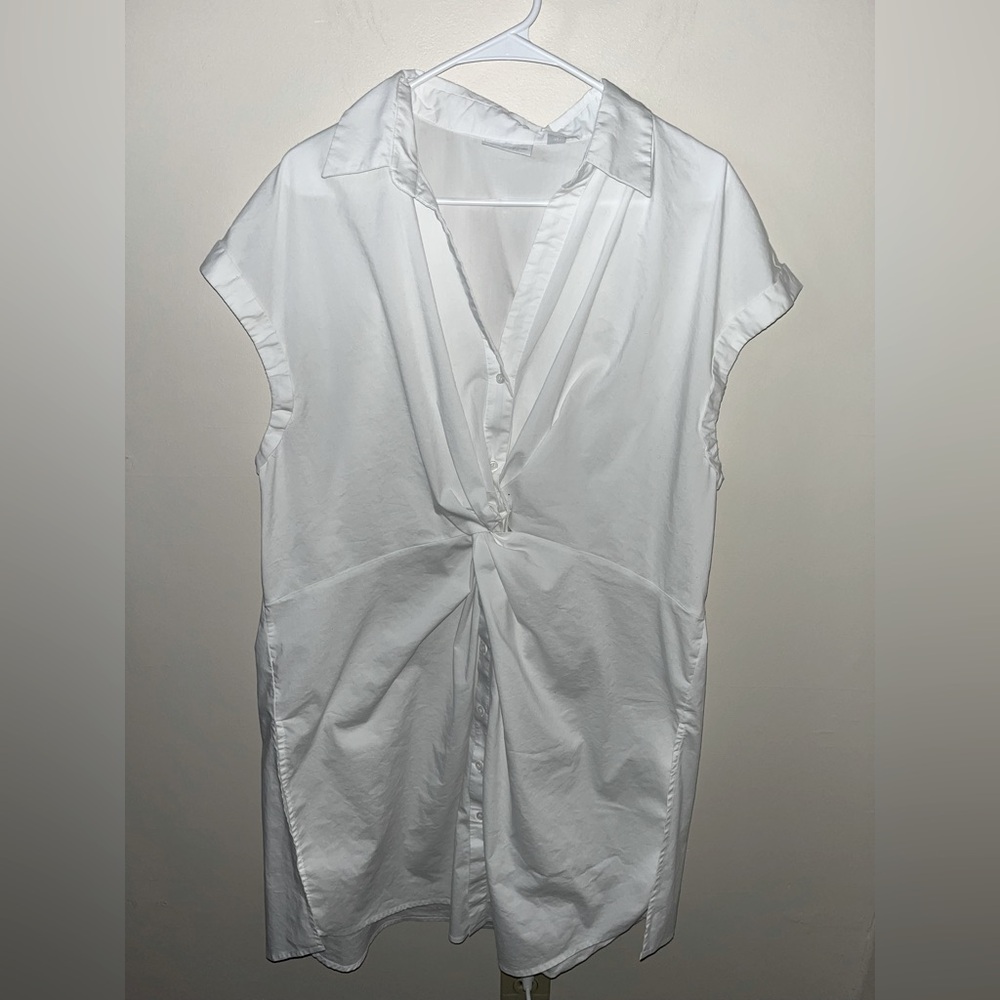 New York & Company White Button Down Short Sleeve Front Knot Dress XXL NWOT